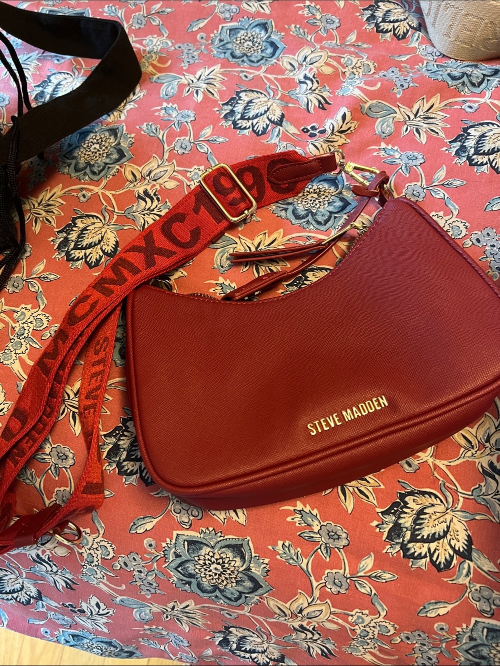 Steve Madden Burgundy Red Logo Strap Shoulder Bag